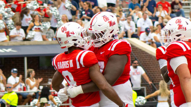 Tre Harris Touchdown hug